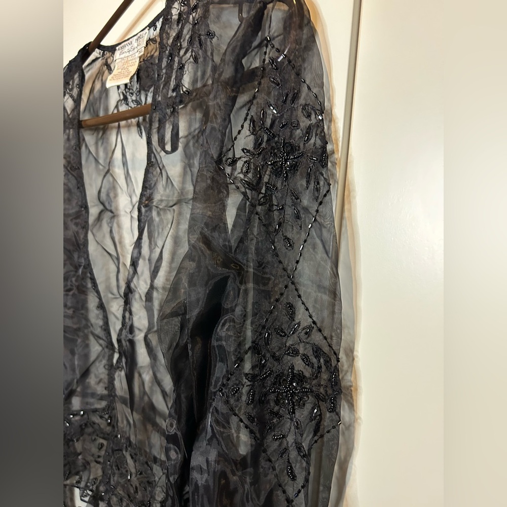 Adrianna Papell Black Sheer Beaded Cover-Up